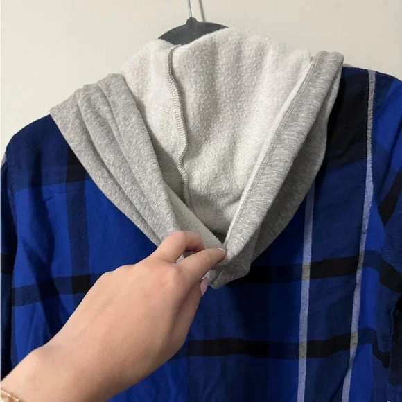 Womens UK2LA Blue Hooded Plaid Shirt - Picture 5 of 5